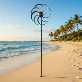 Elegantes Windrad mit blau meliertem Rotor ca. 130 cm - Gartendekoration